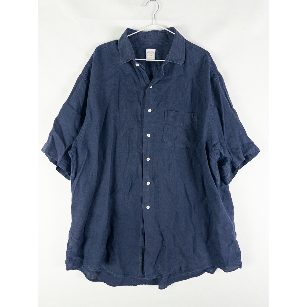 Brooks Brothers 346 Linen Short Sleeve Button Up Shirt Mens XXL Navy Old Money